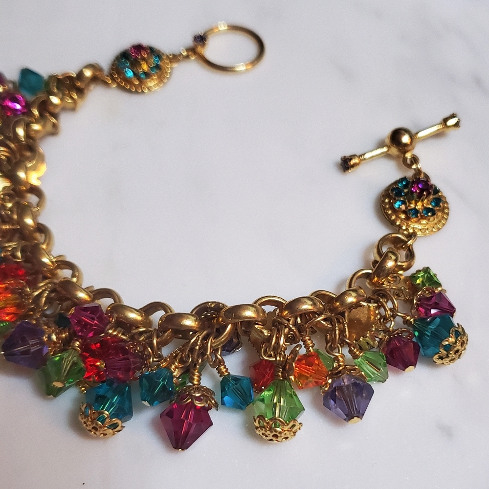 Vintage Zander Elliott Lunch At The Ritz rainbow gem charm bracelet - Picture 2 of 12